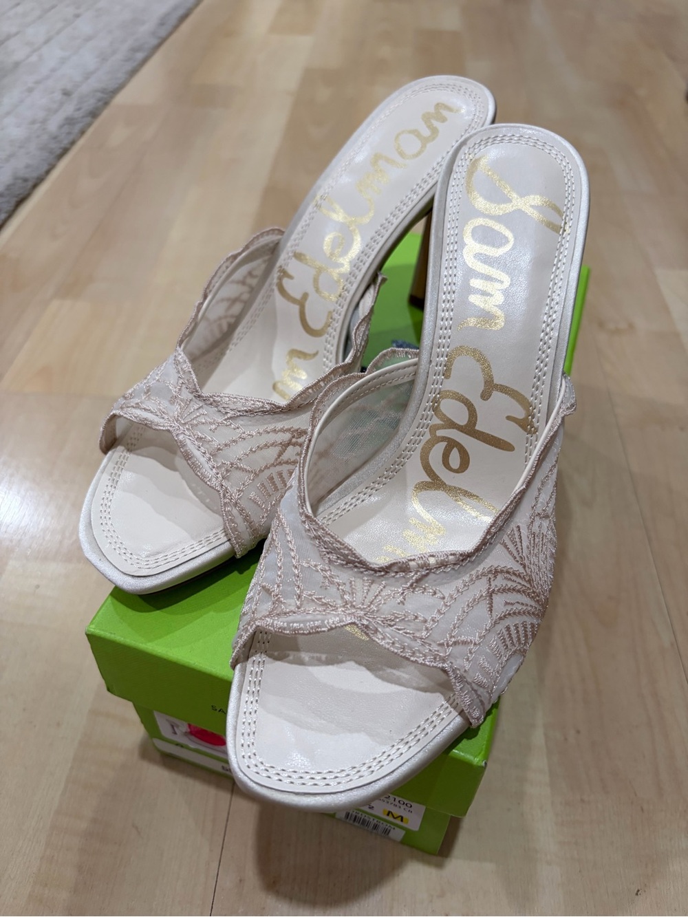 Sam Edelman Nude Embroidered Slip-On Heels